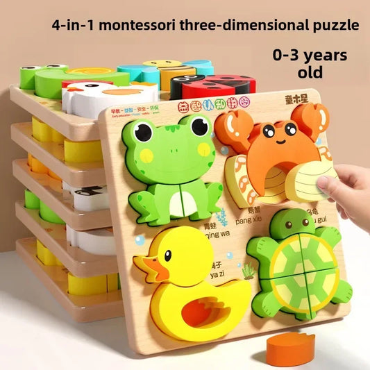Animal Traffic Puzzles Toys for Kids Montessori Cartoon 3D Wooden Jigsaw Early Learning Educational Cognitive Game Children Gift