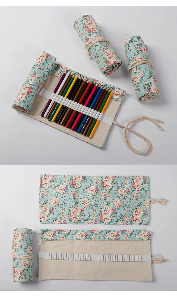 Colorful Canvas Pencil Roll – 12 to 72 Slot Organizer for Students, Artists & School Supplies