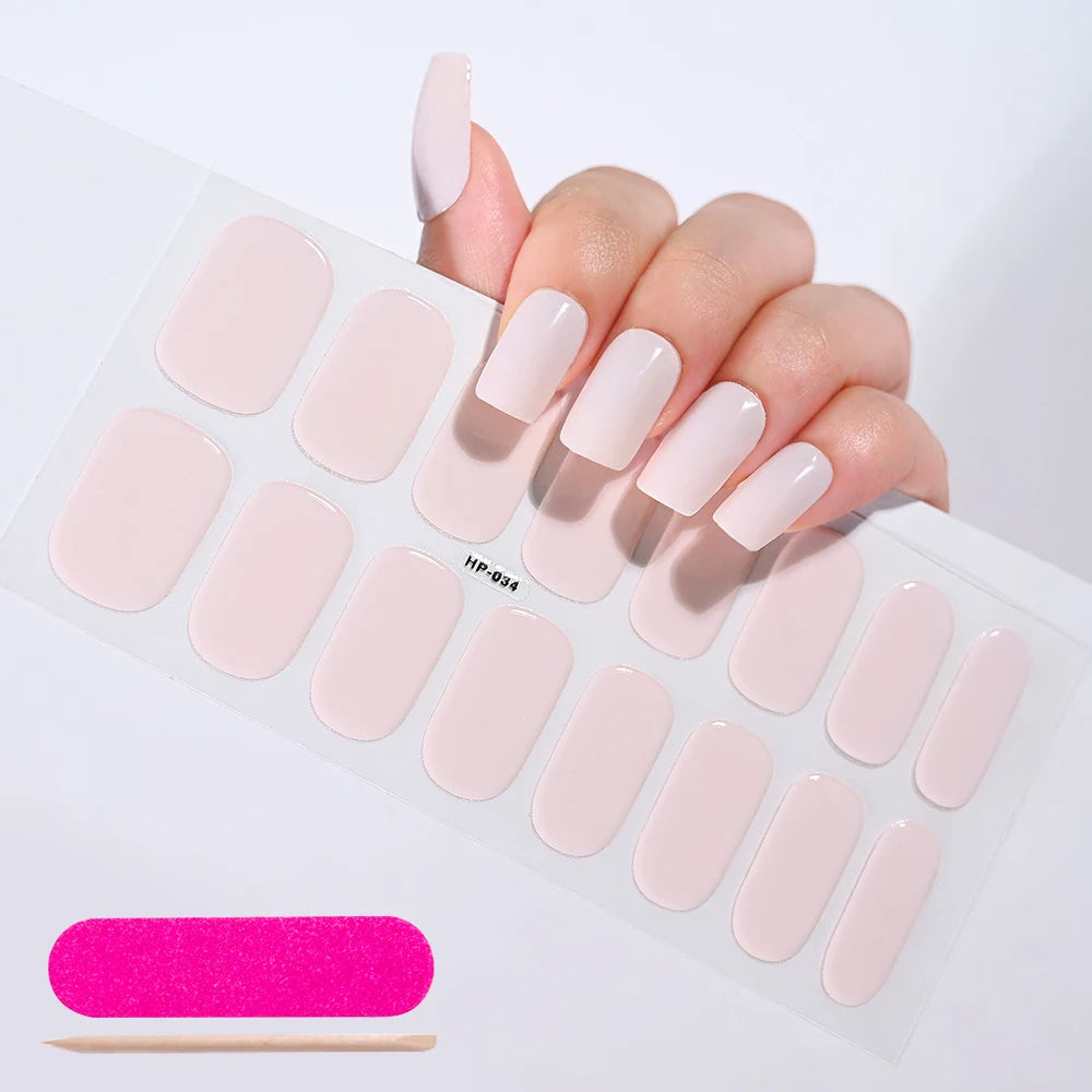 Semi-Cured Gel Nail Wraps – 16 Oval Tips with Solid Colors + File & Stick Kit