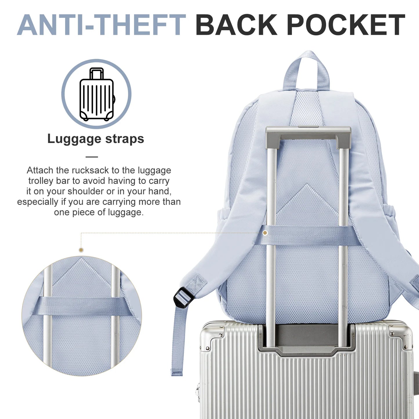 Light Blue Nylon Backpack – Stylish, Smart & Built to Carry On!