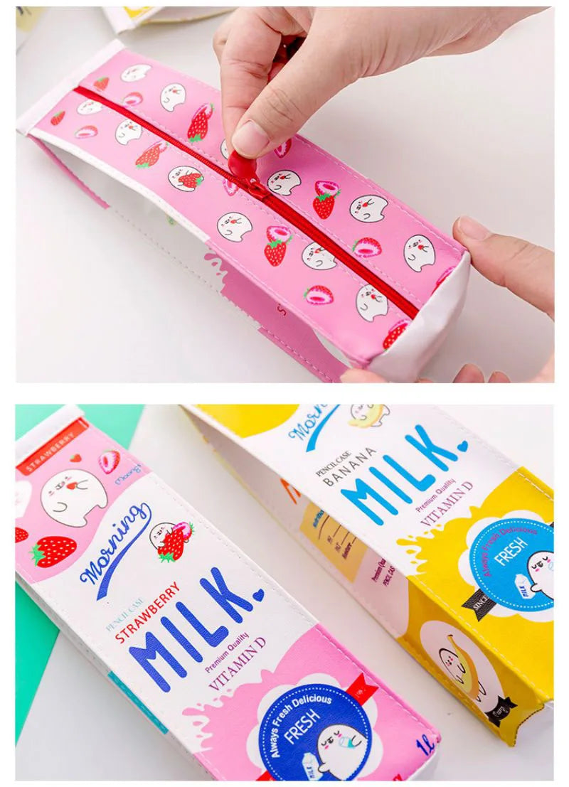 Kawaii Milk Bottle Pencil Case – PU Leather Panda Design for School, Office & Cute Stationery Gifts