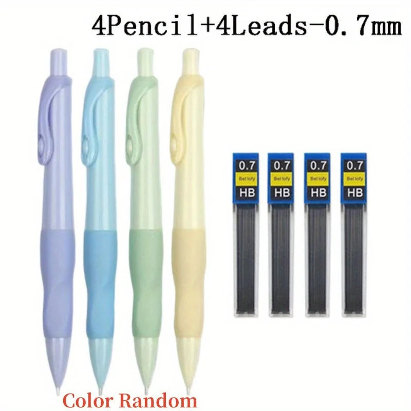 Comfortable Grip Mechanical Pencil Set 0.5/0.7/0.9/2.0MM Leads 2B Art Writing Pencil Office Supplies Stationery(4pencils+4leads)