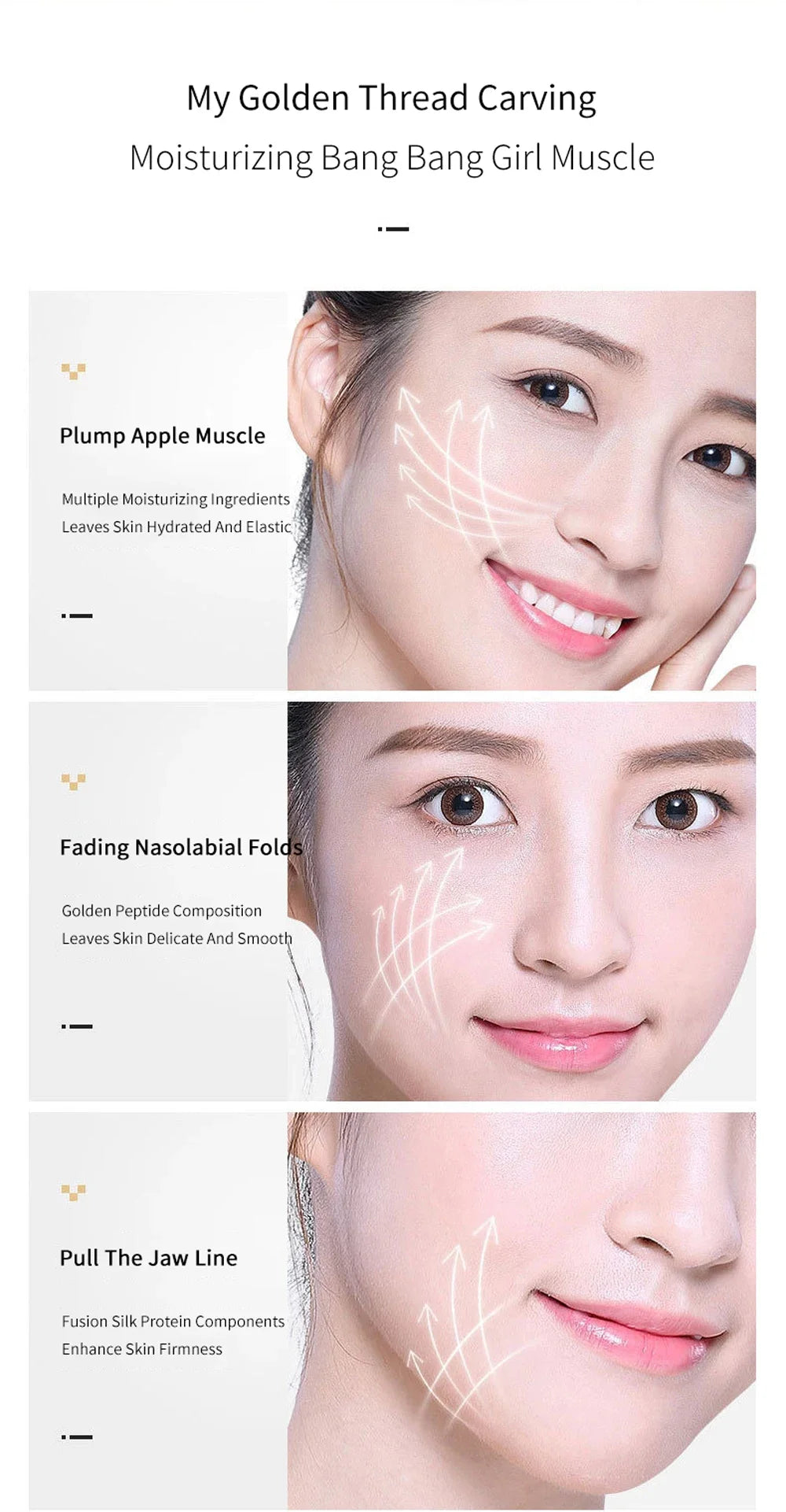 Soluble Face Lifting Threads Collagen Facial Essence Protein Peptide Gold Silk Wire Face Serum for Anti-Aging Firming Skin