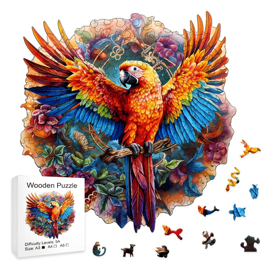 Nature-Inspired Wooden Puzzle – Parrot Edition for Adults & Children