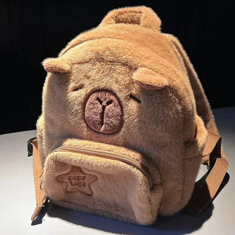 Capybara Plush Backpack – Cozy Capybara Style with All-Match Fur & Roomy School Charm!