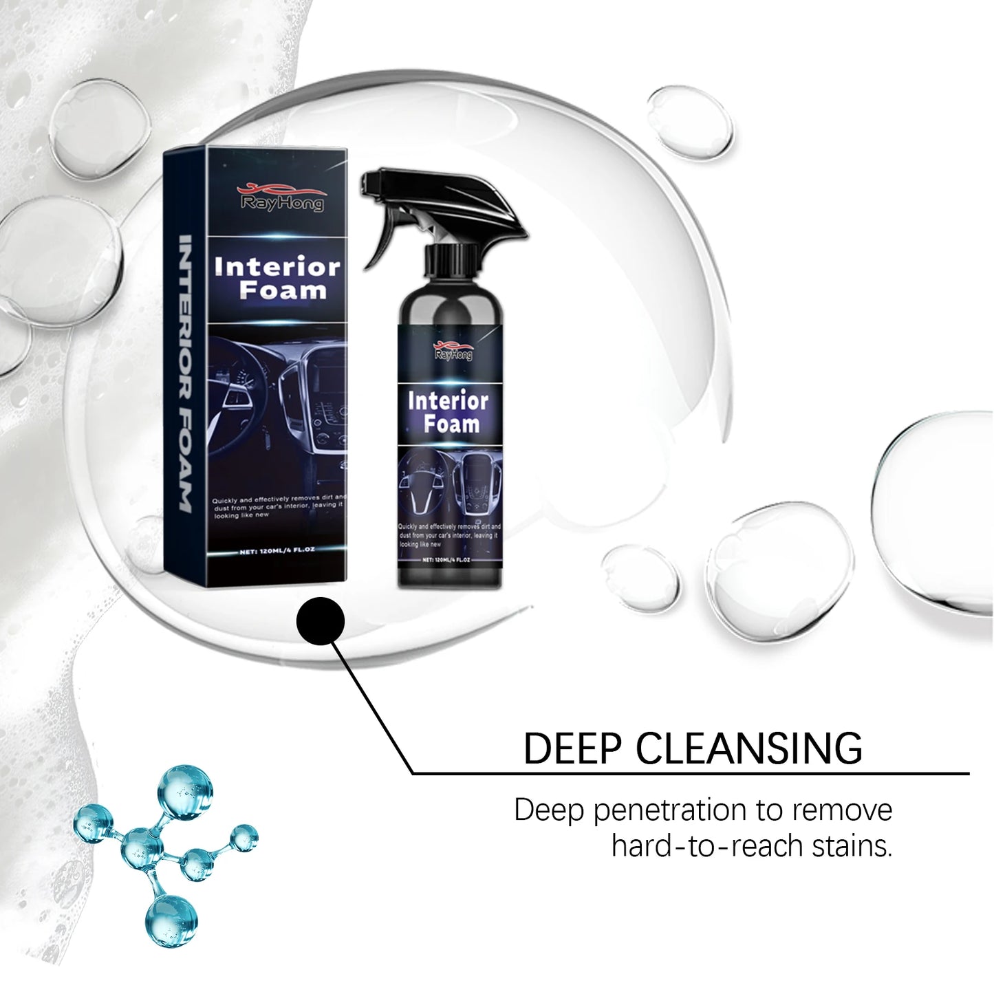 Multi-Surface Car Foam Cleaner For Leather Seats, Dashboard & Floor Mats - Quick Stain Removal Prevents Dryness And Cracking