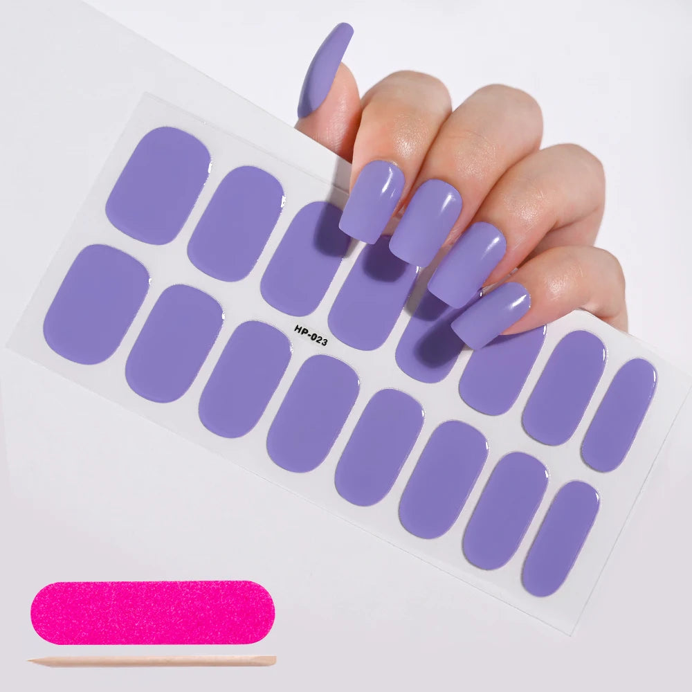 Semi-Cured Gel Nail Wraps – 16 Oval Tips with Solid Colors + File & Stick Kit
