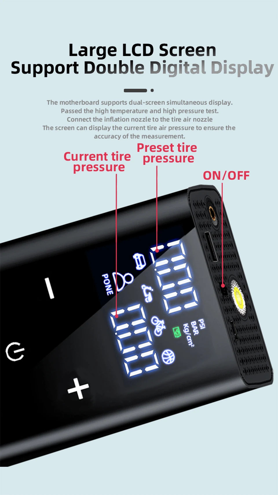 E-ACE Air Pump 150PSI Portable Car Tyre inflator 8000mAh Digital Electric Wireless Air Compressor For Bicycle Ball Motorcycle
