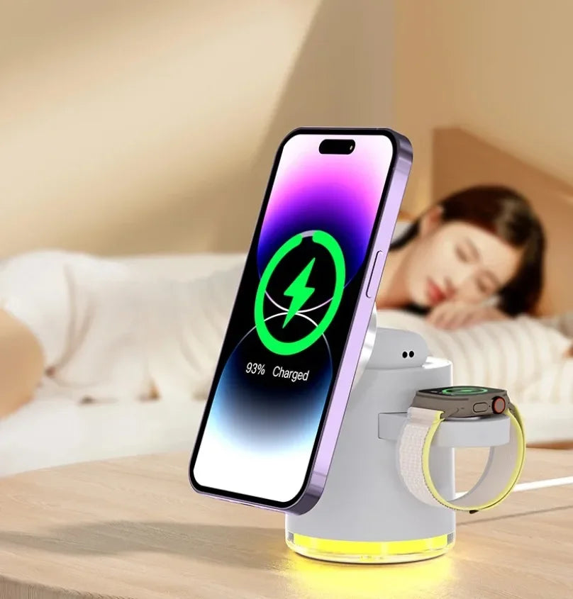 Fast Charging Dock Stand QI2 Wireless Charger Night Light 4 in 1 For Magsafe iPhone 16 15 14 Pro Max Airpods Pro 2-8 Apple Watch