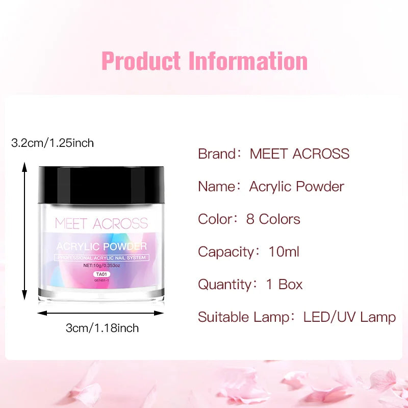 French Fade Acrylic Powder – 10g MEET ACROSS Set in Clear, Pink & White for DIY Nail Art