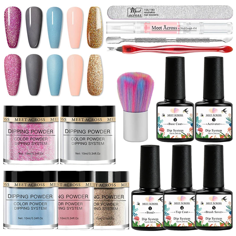 8 Colors Dip Powder Nail Set – Classic Nude Pink & Glitter Collection for DIY Salon Nails