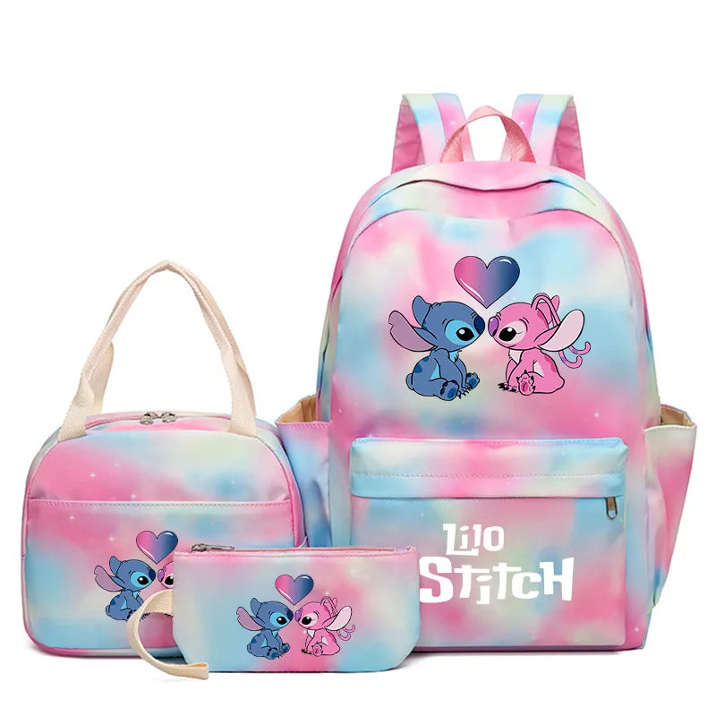 Lilo & Stitch Cartoon Backpack Set – 3-Piece Schoolbook Combo with Lunch Bag for Kids & Teens