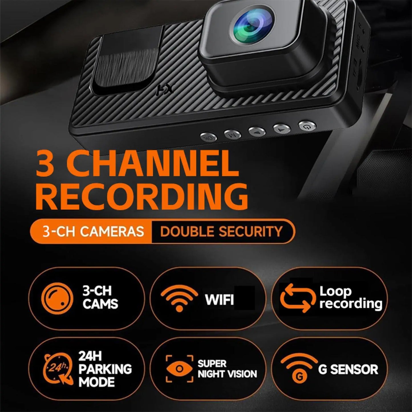 Dash Cam For Car 3 Channel Driving Recorder 1080P WIFI Recorder Front Rear Infrared Night Vision Reversing Image For Blind Spot