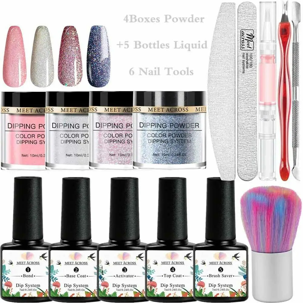 8 Colors Dip Powder Nail Set – Classic Nude Pink & Glitter Collection for DIY Salon Nails