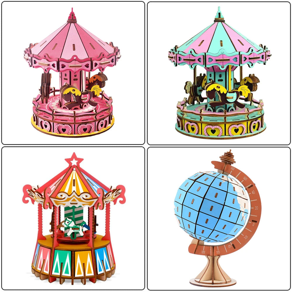 3D Wooden Puzzle Ferris Wheel Model DIY Assembly Kits Carousel Toys For Children Girls Christmas Tree Gift Home Room Decoration