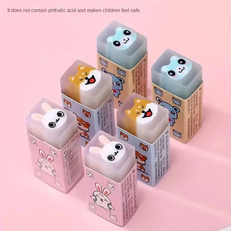 3pcs/6pcs Cute Animal Jelly Erasers – Sweet-Scented Cartoon Rubber for Kids & Students, Fun Gift & School Supplies