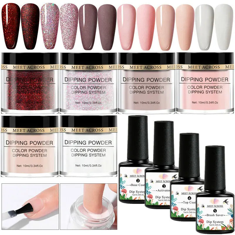 8 Colors Dip Powder Nail Set – Classic Nude Pink & Glitter Collection for DIY Salon Nails
