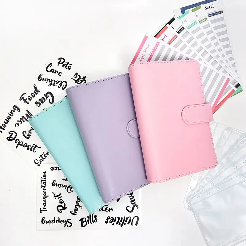 Leather Budget Binders Planner 6 Hole 8 Zipper Envelopes 2 Stickers in One NoteBook Wallet For Save Money Organizer Cash System