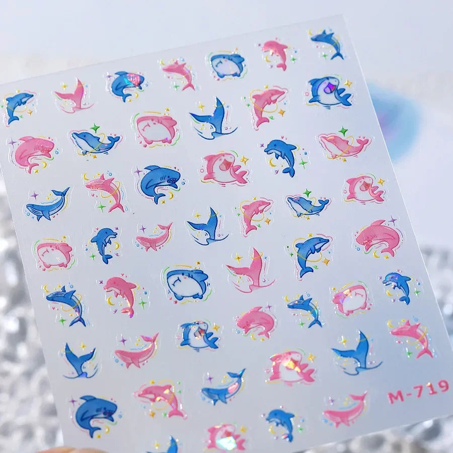 Colorful & Fun Beach Bloom Nail Art – 5D Stickers with Coral, Petals & Ocean Charms