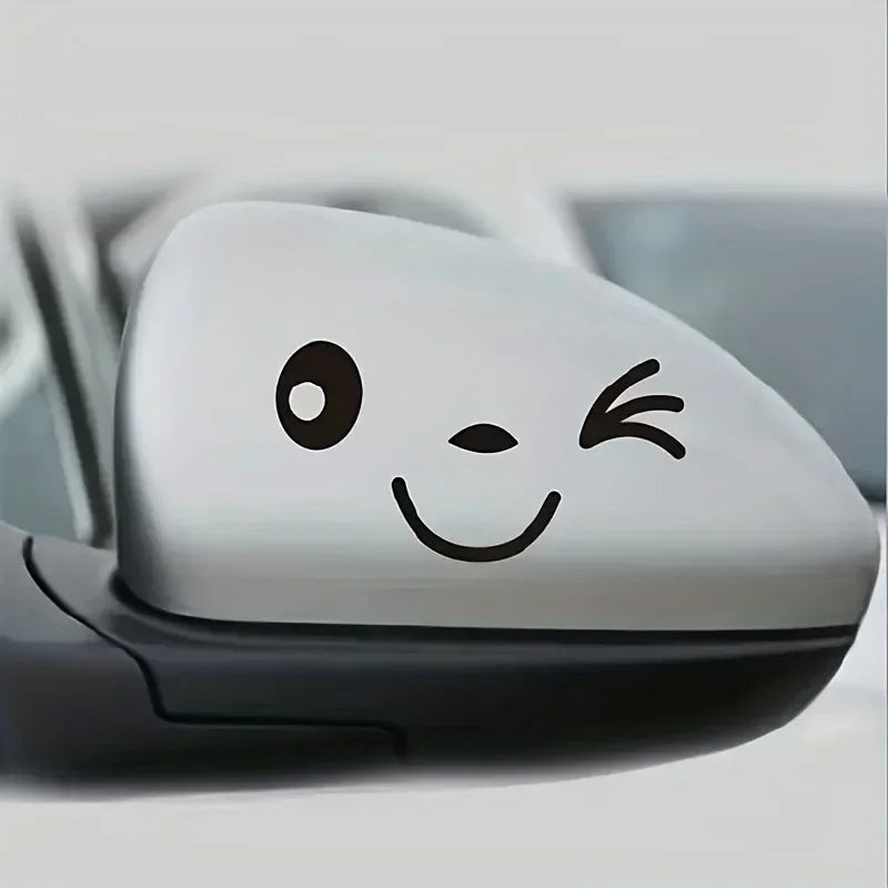2pcs Cute Cartoon Smiling Face Car Stickers For Motorcycle Truck Rearview Mirror Your