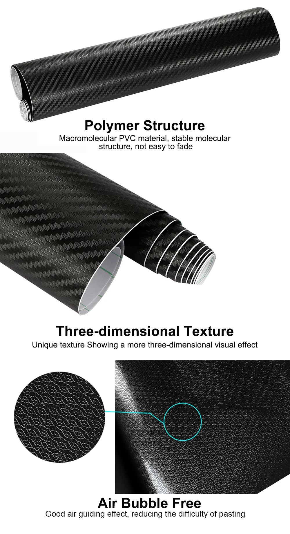 30*127cm Car Stickers and Decals 3D Carbon Fiber Vinyl Wrap Sheet Roll Protective Custom Film Auto Styling Exterior Accessories