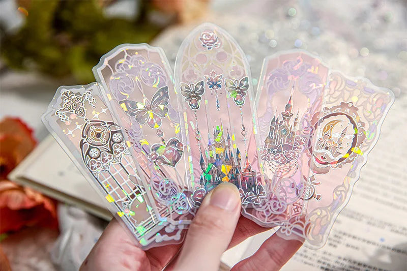 Fluorescent Dream Bookmark Set – 10pcs Kawaii PVC Page Markers & Message Cards for Stationery Lovers