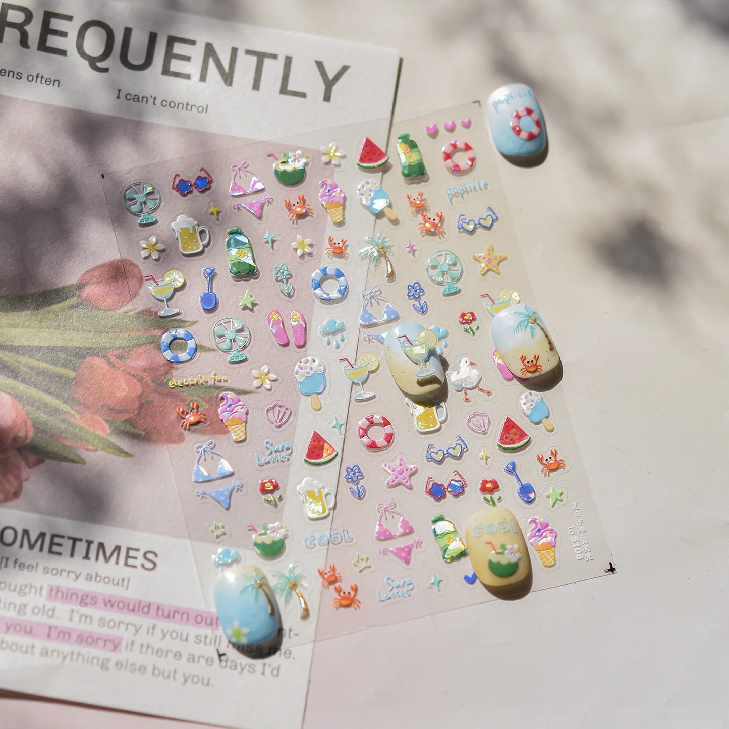 Jelly Cat Summer Fruits – Cute Watermelon & Ice Cream Nail Stickers for DIY Manicures