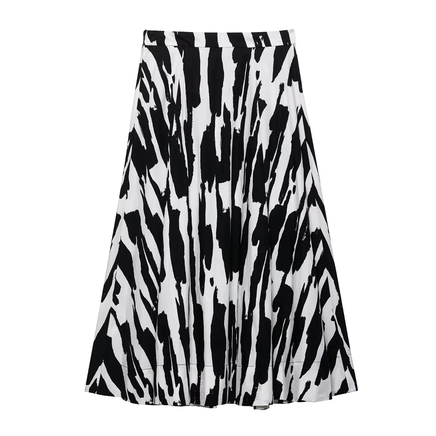 Elegant Women Holiday Graffditi Print Pleats Casual Slim Midi Skirt Faldas Mujer Female Summer Side Zipper  Skirts QUN9102