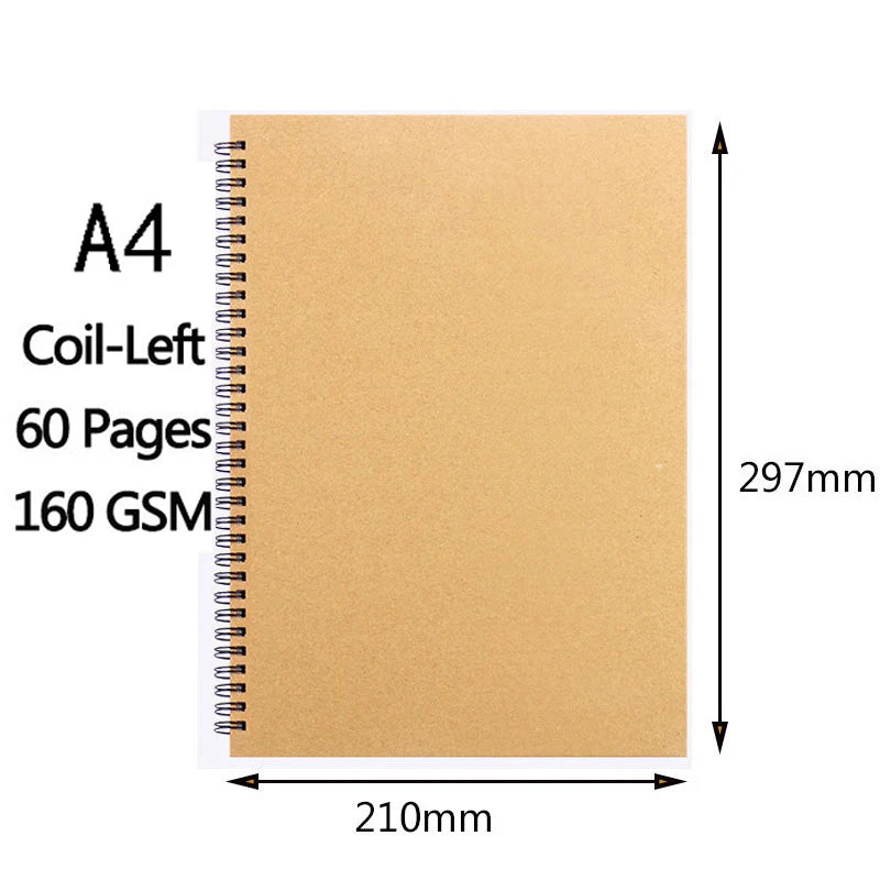 Art Sketchbook 160GSM Kraft Paper Spiral Coil Book Office School Supplies Drawing Notepad Stationary