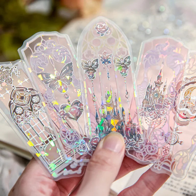 Fluorescent Dream Bookmark Set – 10pcs Kawaii PVC Page Markers & Message Cards for Stationery Lovers