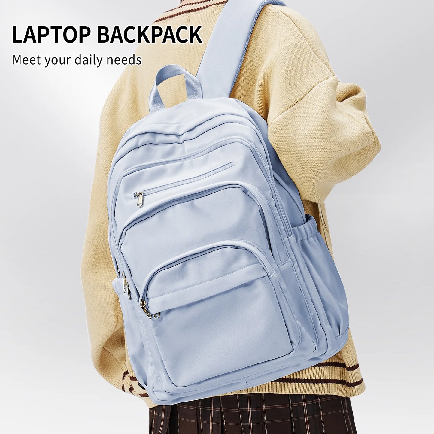 Light Blue Nylon Backpack – Stylish, Smart & Built to Carry On!