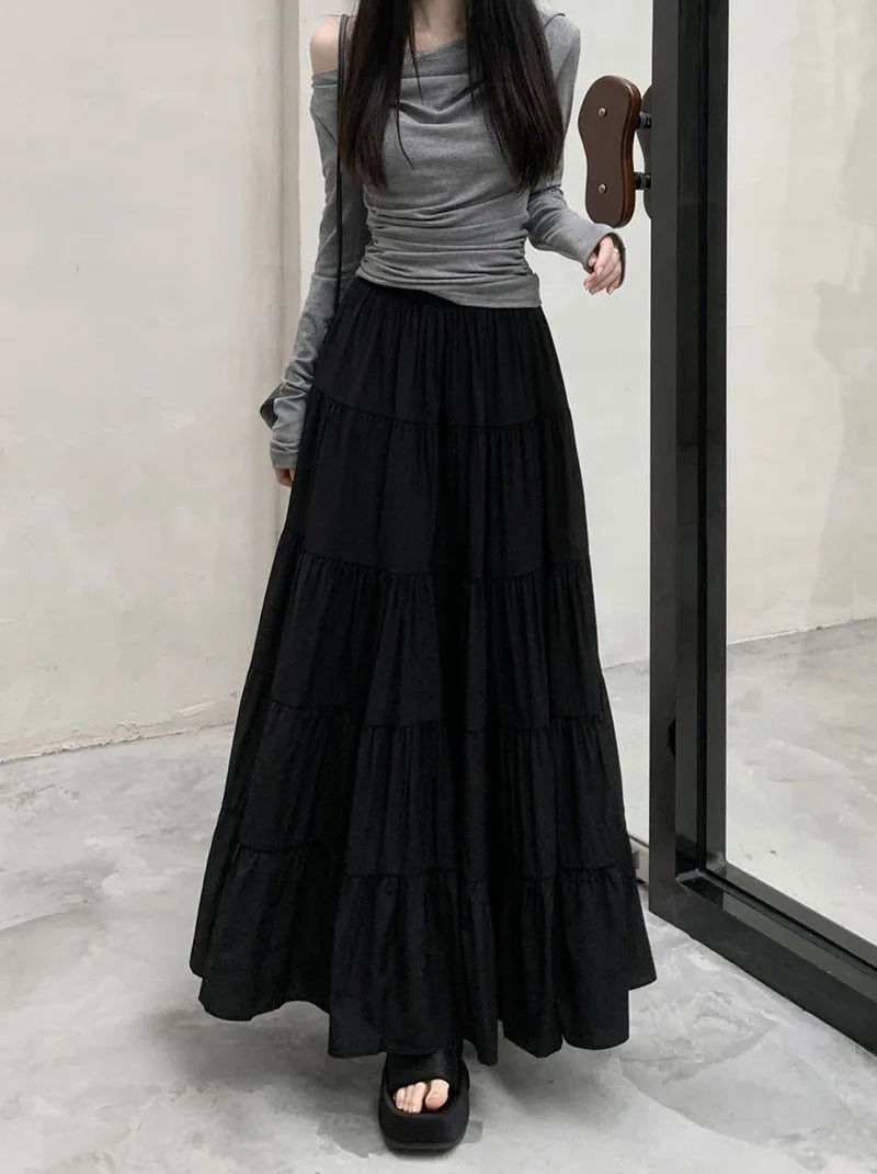 Summer High Waist White Mini Skirt Women Fashion Korean Patchwork A-Line Skirts Female Summer Solid Elegant All-Match Long Skirt