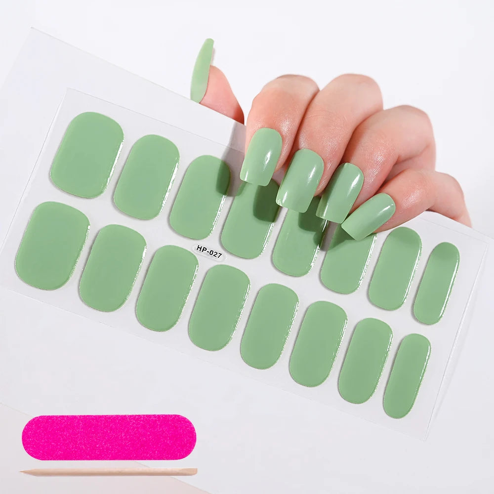 Semi-Cured Gel Nail Wraps – 16 Oval Tips with Solid Colors + File & Stick Kit