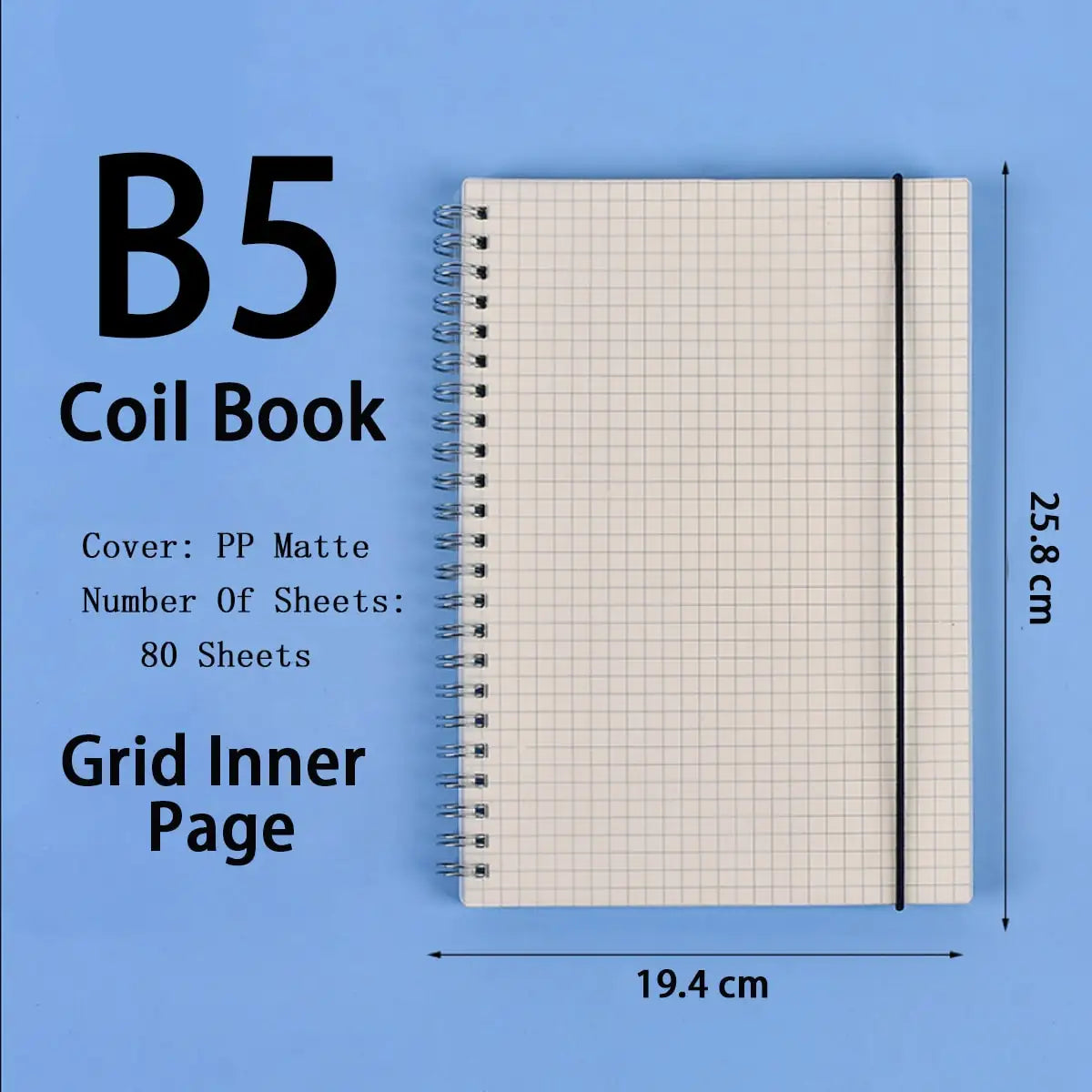B5/A5/A6 Coil Notebook 80 Pages Matte Cover Horizontal Line Square Hand Ledger Thickened Paper School Office Supplies Stationery