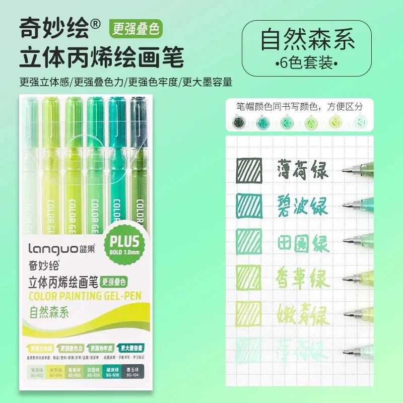 36/12 Colors Acrylic Gel Pen 1.0mm Large Capacity Student Writing Pen Painting Drawing Office School Supplies Stationery