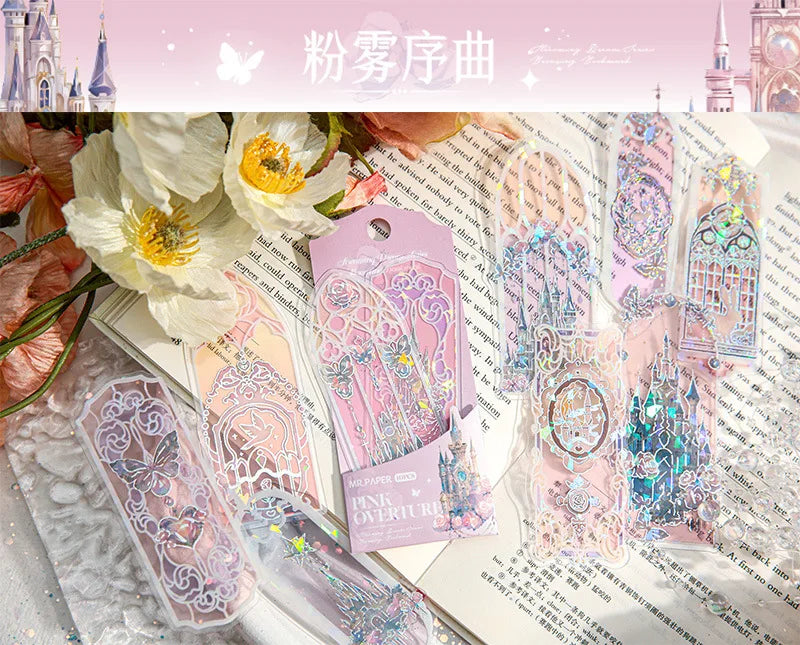Fluorescent Dream Bookmark Set – 10pcs Kawaii PVC Page Markers & Message Cards for Stationery Lovers