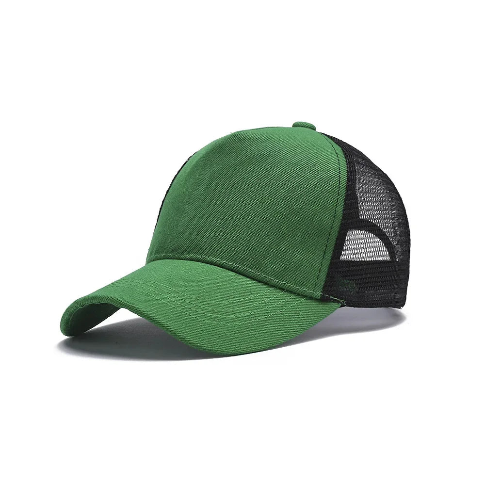 Custom Logo Print Basic Solid Color Mesh Breathable Baseball Cap Summer Sunshade Mesh 5 Panels Truck Driver Cap Wholesale
