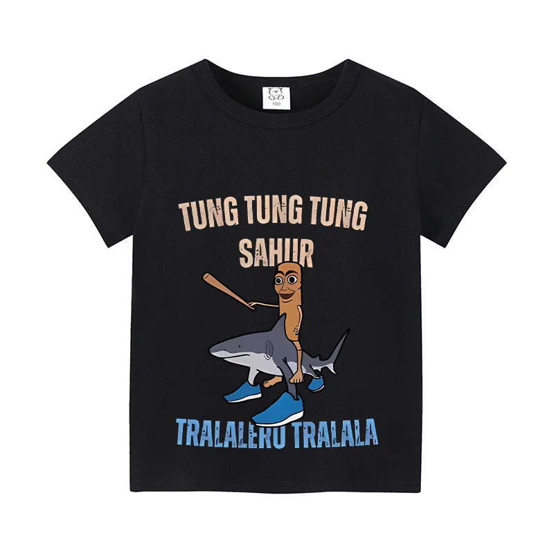 Italian Brainrot Animals Kids Cotton T-shirt Cappuccino Assassino  Tops for Kids Funny Cartoon Print Cute Tee Summer Clothing