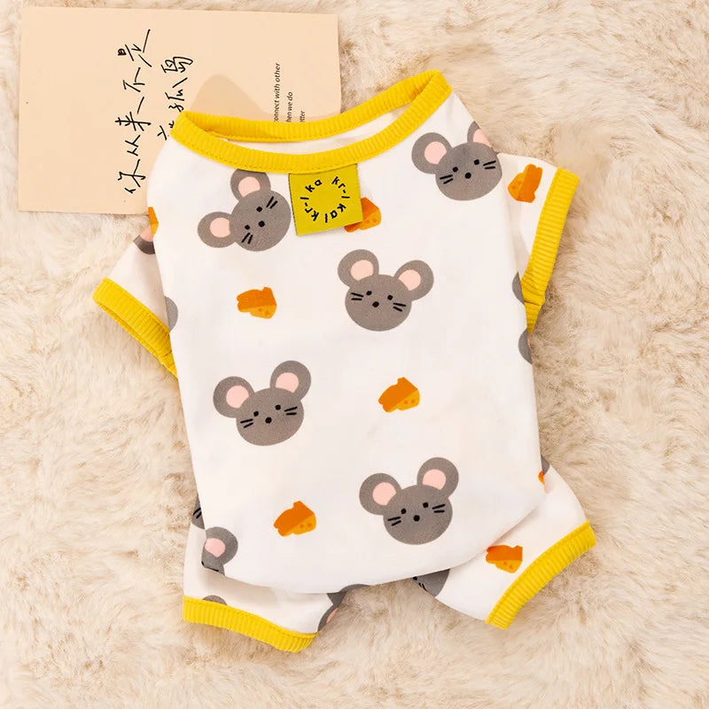 Cotton Kawaii Pet Striped Jumpsuit Dog Clothes for Small Dogs Cartoon Pattern Dog Pajamas Chihuahua Kitten Puppy Girls Dog Shirt