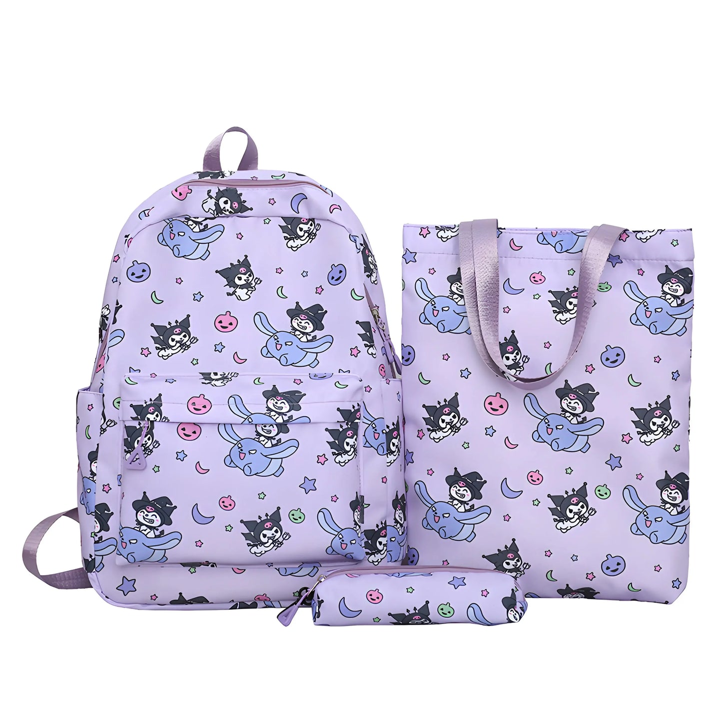 Sanrio Sweet Squad 3-Piece Set – Cinnamoroll, Hello Kitty & Kuromi Backpack + Tote + Pencil Bag for Casual & School Use