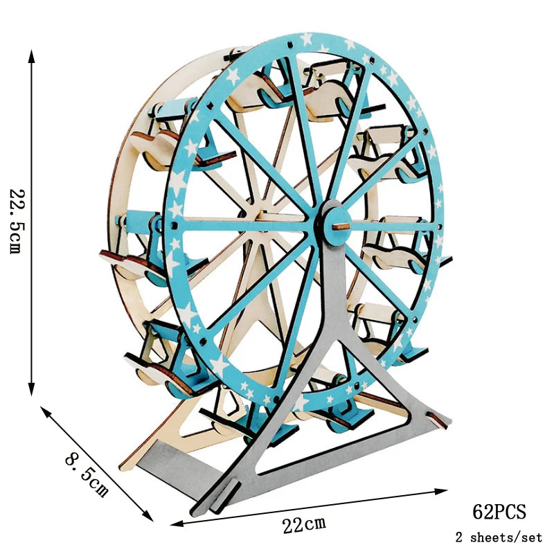 3D Wooden Puzzle Ferris Wheel Model DIY Assembly Kits Carousel Toys For Children Girls Christmas Tree Gift Home Room Decoration
