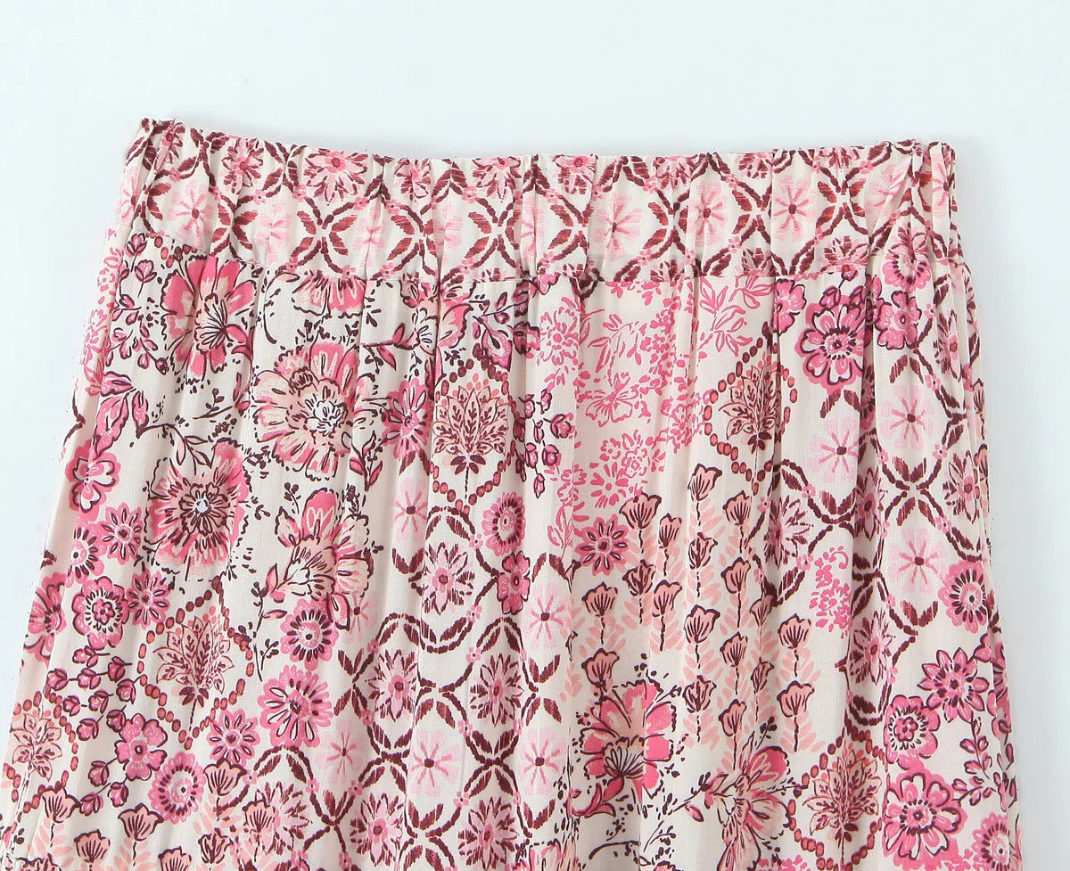 Elegant Women Holiday Wind Floral Print Tirred Ruffles Long Skirt Faldas Mujer Female Summer Elastic Waist Skirts QUN9083