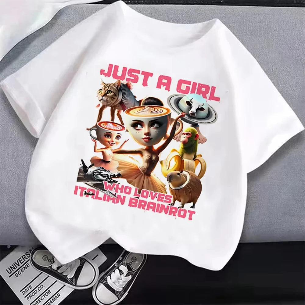 Italian Brainrot T-Shirt Kids Cartoon Anime Print Clothes Round Neck Basic Boys Tops Men Women Casual Sports T-shirt