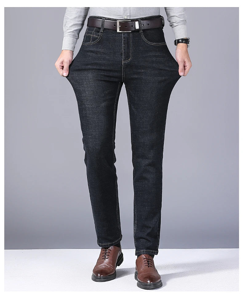 2025 New Business Men's Jeans Casual Comfortable Straight Stretch Fashion Classic Premium Blue Black Denim Pants Large Pants