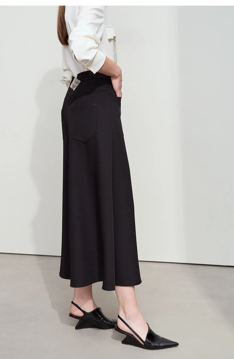 Amii Minimalist Spring New Commuter Asymmetrical Oblique Placket Split Skirt Non Ironing Anti Wrinkle A Shape Skirt 12551003