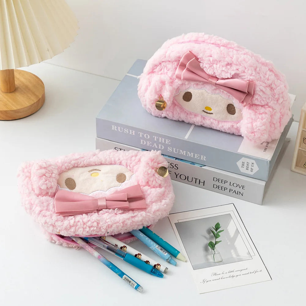 Sanrio My Melody Heart-Shaped Plush Pencil Case – Fashionable Pink Kawaii Stationery for Girls & Large Capacity Organizer