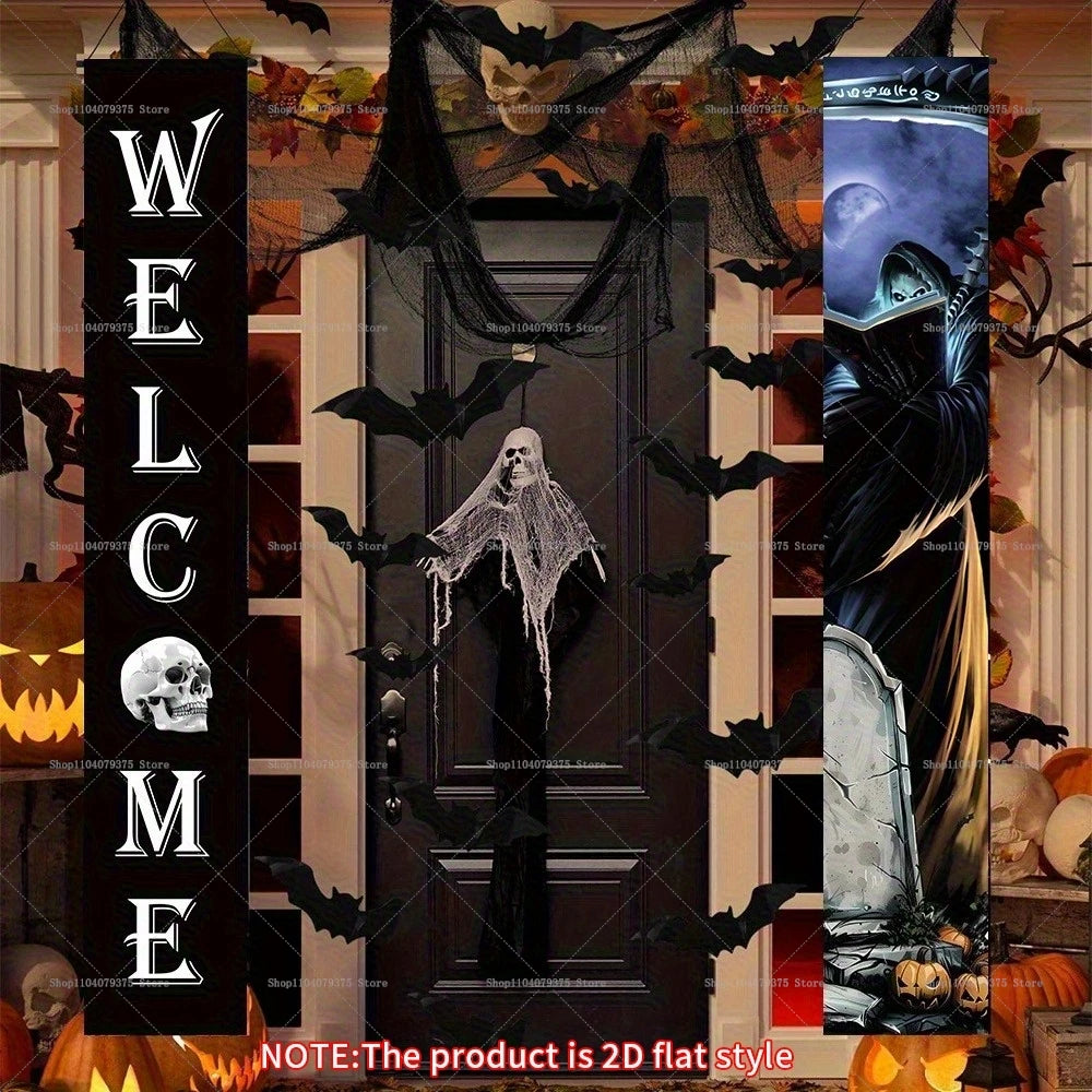 Halloween Witch Pumpkin Head Porch Decoration Couplet Banner Happy Halloween Home Room Holiday Party Supplies Photography Props