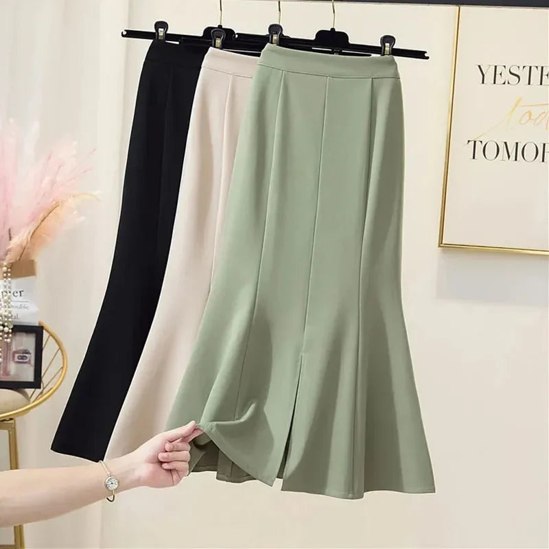 Lucyever Fashion Mermaid Skirt Women Korean Style High Waist Slim Fit Long Skirt Ladies Elegant Split Package Hip Skirts Female