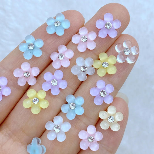 Kawaii Diamond Flower Nail Charms – 30PCS 3D Resin Accessories for Manicure & DIY Nail Art