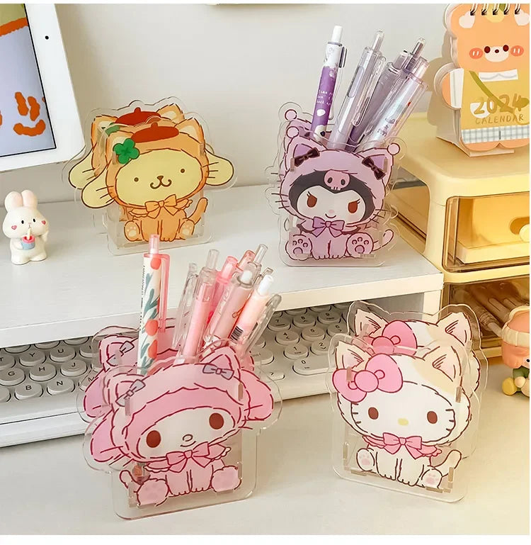 Sanrio Acrylic Pen Holder – Transparent, Cute & Multifunctional Desk Organizer for Kids’ Stationery & School Supplies